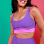 CONJUNTO BASIC 4U - TOP CAMISETA E LEGGING COM RECORTE FRONTAL - ROXO VIOLETA E PINK SUPREME